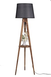 Opviq Lámpara de Pie de Madera con Pantalla de Tela y Estante